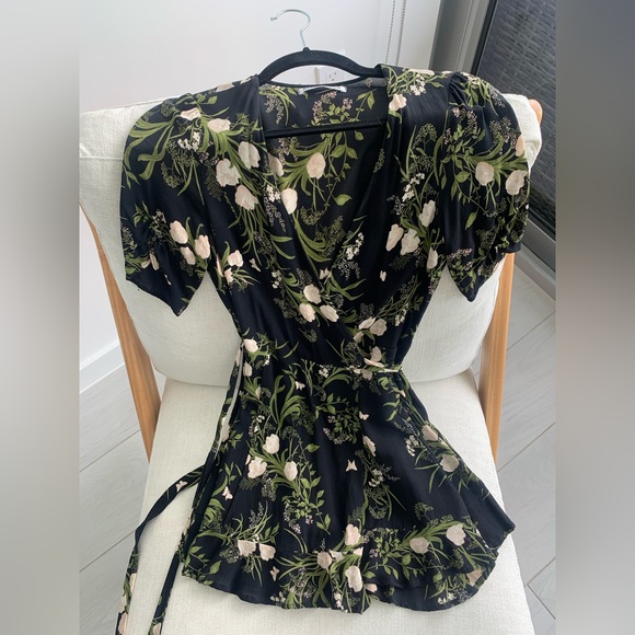 Reformation Monica Anastasia Floral Ruffle V-neck Tie Wrap Mini Dress - Picture 6 of 8